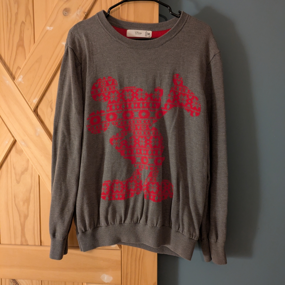 Disney Gray and Red Crewneck Sweater with Bold Graphic